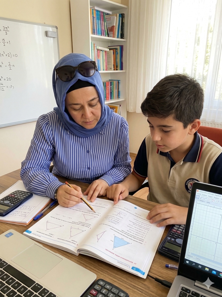 Elif Erbeyin öğrencisiyle ders işlerken